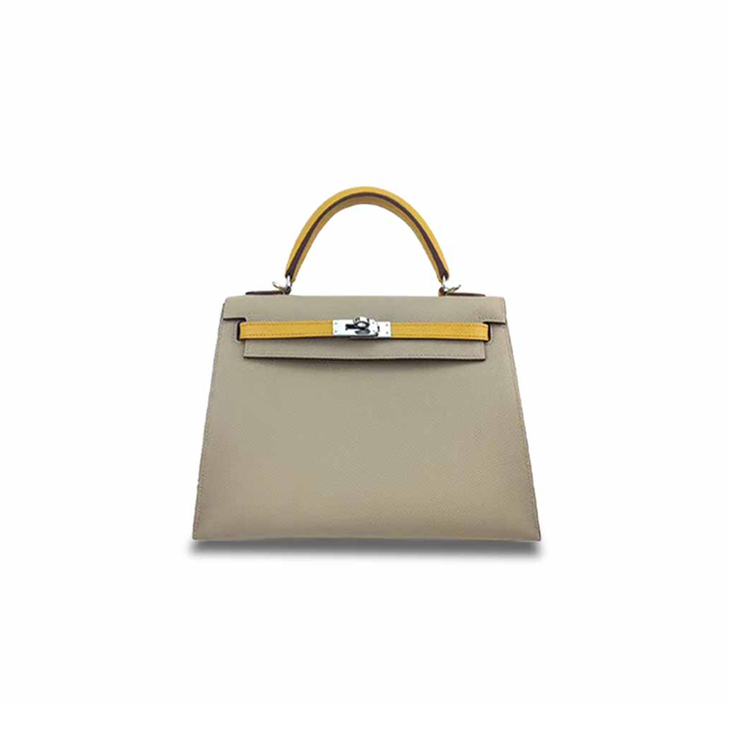 HERMÈS KELLY 25 EPSOM TRENCH COAT GRAY AND AMBER YELLOW (25*17*7cm) 